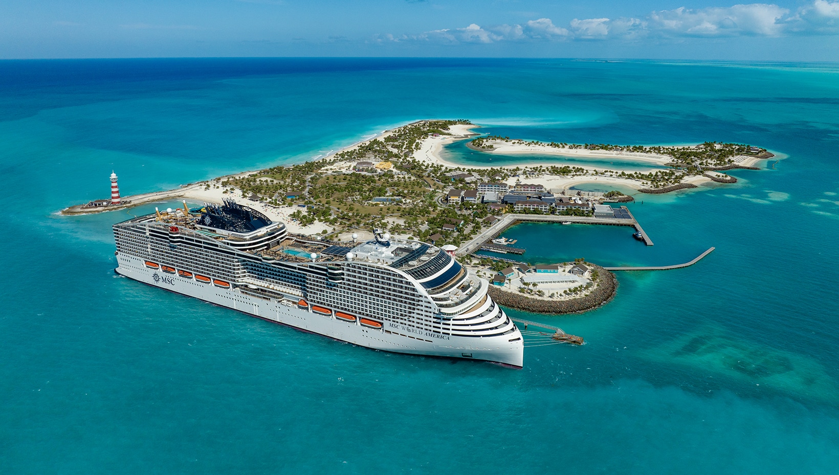 Ocean Cay MSC Marine Reserve, with MSC World America at the pier